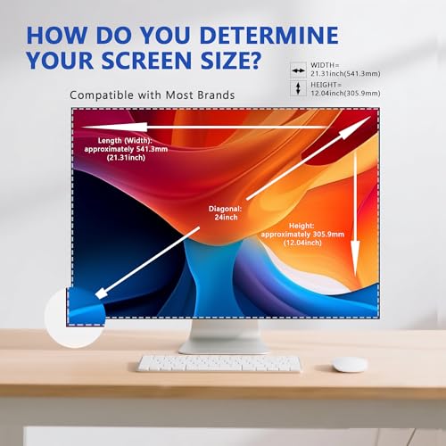 Image of 24 Inch Magnetic Computer Privacy Screen for 16:9 Widescreen Monitor, Removable Privacy Screen Anti Glare Blue Light Privacy Screen Monitor 24 inch, Anti-Scratch