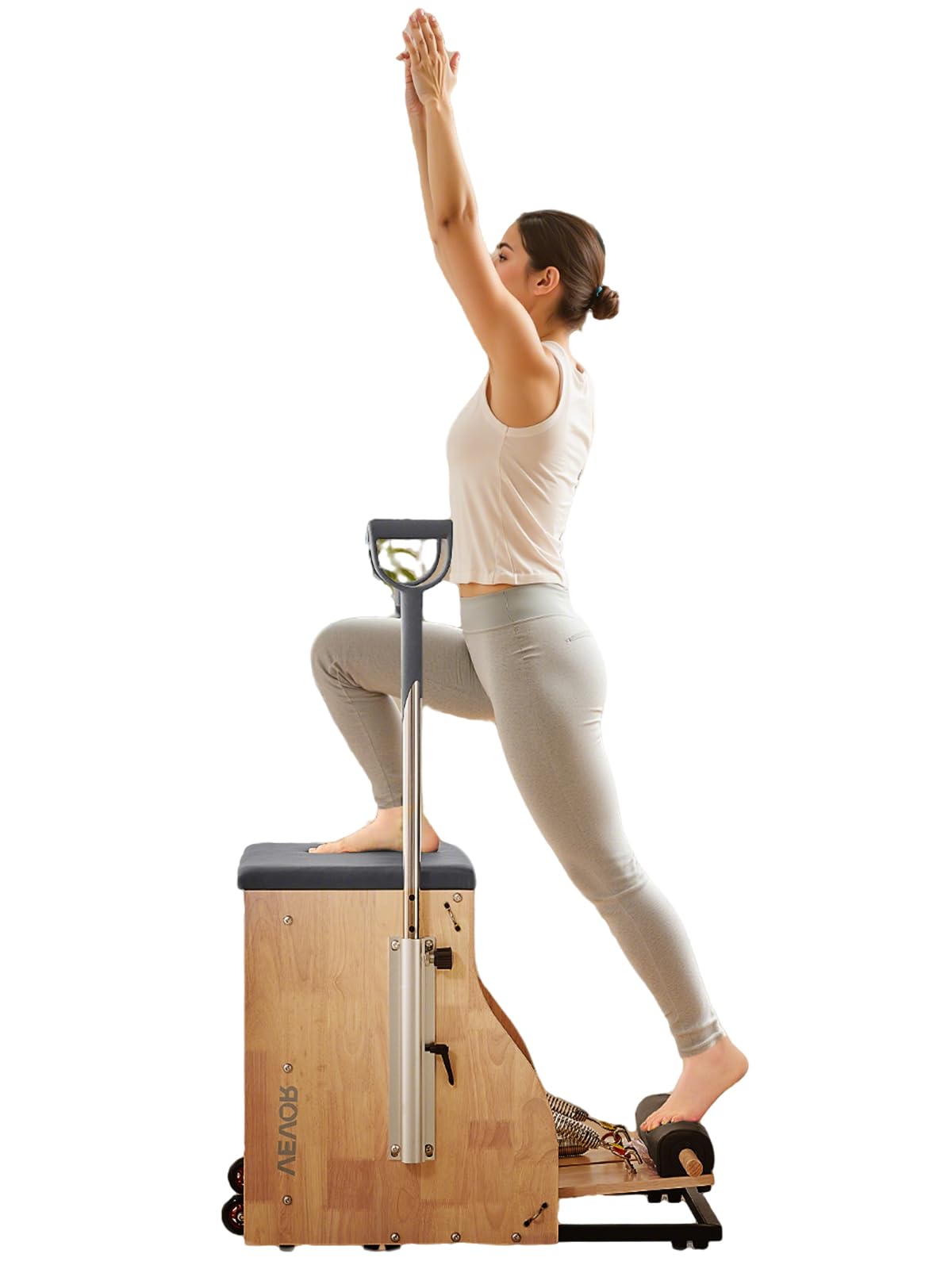 VEVOR Silla de Pilates, Combinación de Pedales Divididos y Estabilidad con Asas, Estructura de Madera Caucho, Equipo de Fitness para Yoga, Gimnasios en Casa y Estudios. 840 x 540 x (730) x 630 mm