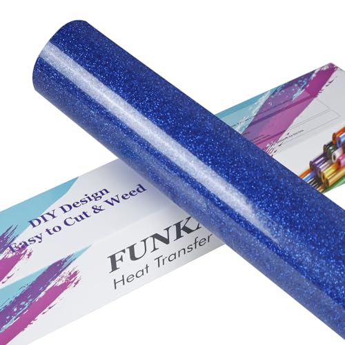 FUNKAKA Glitter Royal Blue HTV Heat Transfer Vinyl Rolls, 12