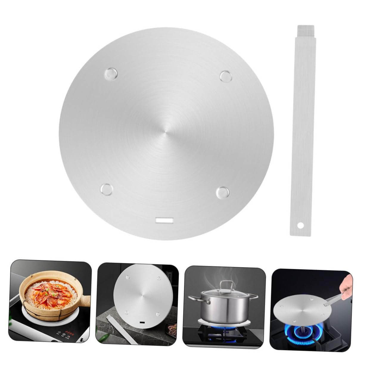 Adaptador Difusor de Calor para Cocina de Inducción en Acero Inoxidable Plata, Resistente y Fácil de Limpiar, Adecuado para Estufa de Gas y Utensilios de Cocina