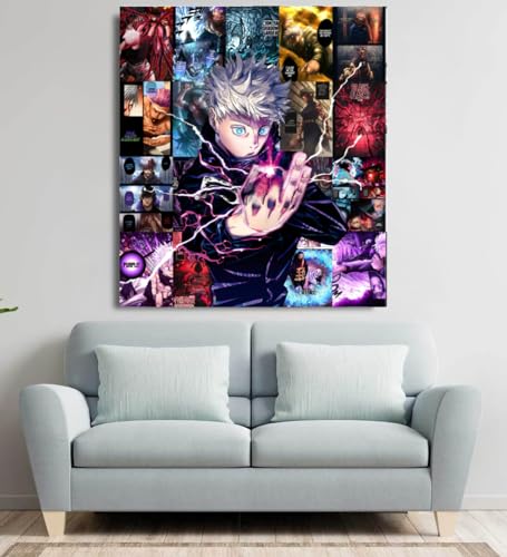 Image of Moment Prints Gojo Satoru Colored Manga Collage Poster Set - Set of 20, 210 mm x 297 mm, Self Adhesive, Premium-Quality Posters, 300 GSM Paper, Gojo Poster - Glue Dots Included, Cardstock