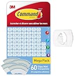 Command Crochets de Fixation, Lot de 60 Mini-Crochets Transparents et de 68 Petites Bandes Adhésive - Pour la Décoration des Guirlandes Lumineuses, Accrochage Sans Dommage