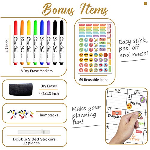 Large Reusable Dry Erase Wall Calendar - 36"x72" 2021 Undated Yearly Planner for Home, Office, School Projects - Jumbo Laminated Task Organizer (Vertical)