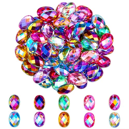 200 Pcs 10x14mm AB Rhinestones for Bedazzling, Rainbow Effect Craft Gems for Crafting, Flatback Embellishments Gemstone for Halloween Pirate Party Decorations (018 Mixed Oval AB)