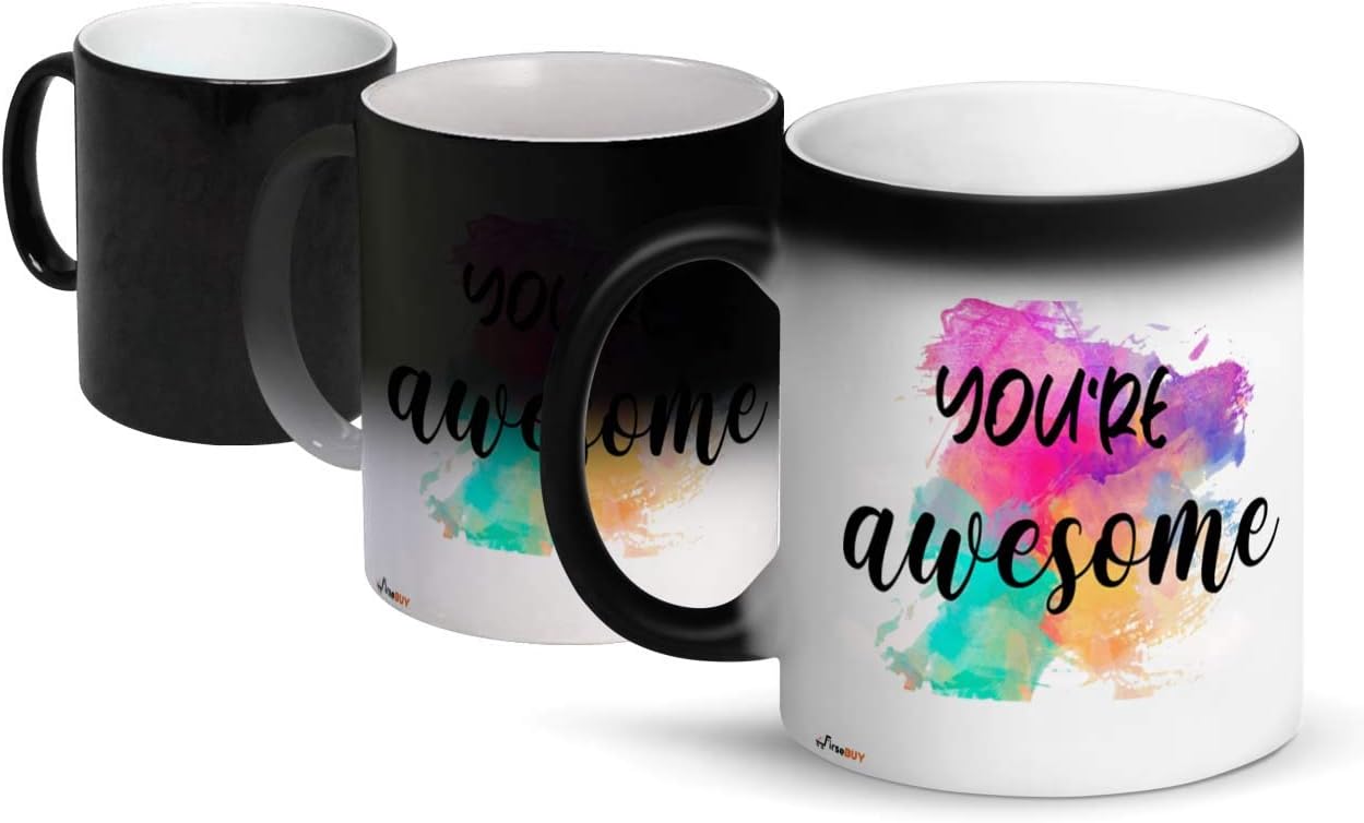 FirseBUY Amazing Magic Mug Gift - You are Awesome Quotes Printed Ceramic 11Oz Coffee Mug Tea Cup - Black