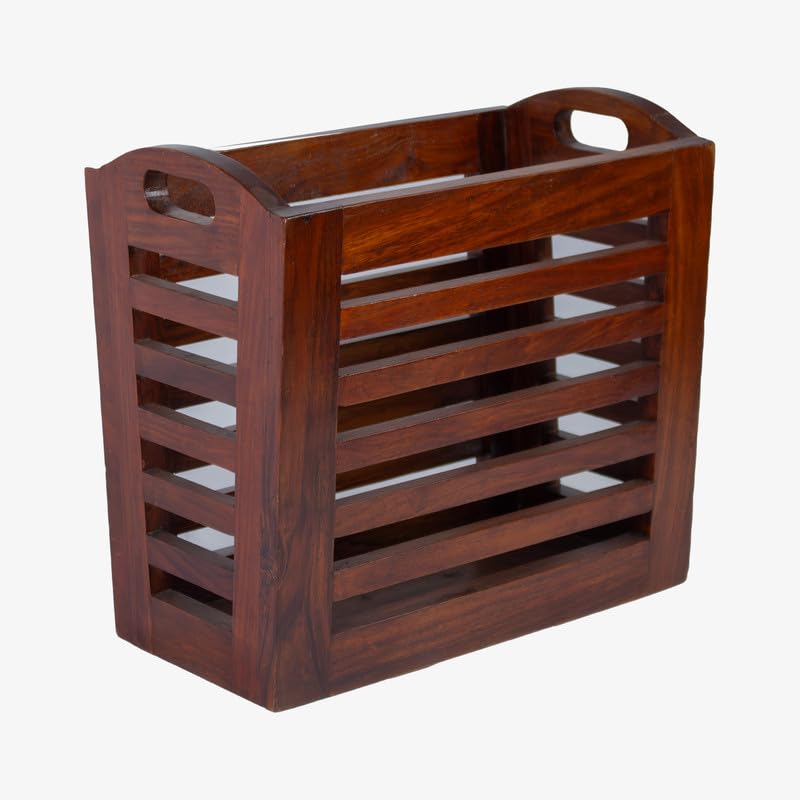 Sheesham Wood Magazine Holder for Living Room Study Table Decoration Wooden Newspaper Book Organiser Stand (Honey Finish) Size- 36L*20W*33H CM-image-32