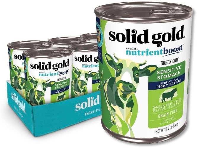 Solid Gold Green Cow - Alimento húmedo para perros adultos y mayores, paquete de 12 latas de 13.2 onzas para comedores exigentes, comida enlatada