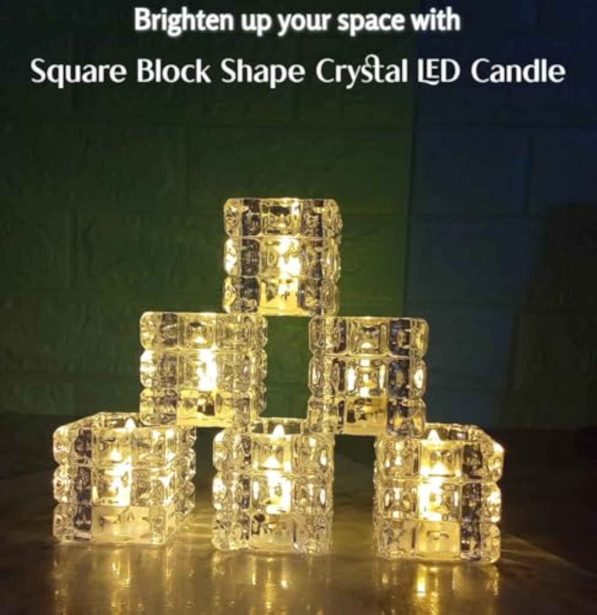 Block Crystal Tealight Candles, Flameless LED Diya