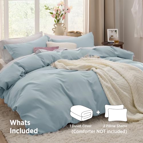 Image of Bedsure Prewashed Duvet Cover King, Cotton-Like Soft Bedding Set, Baby Blue