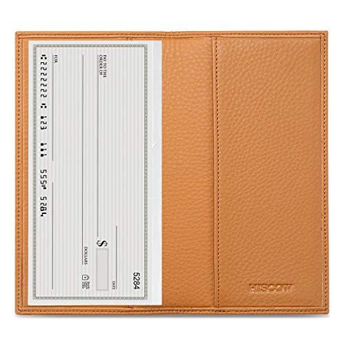 Image of HISCOW Slim Leather Checkbook Cover for Personal Checks, Pebbled Whiskey, One Size