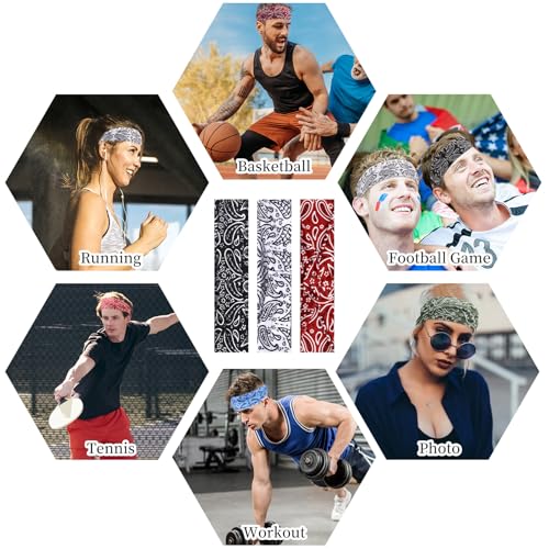 Image of YARIEW 6Pcs Headbands Paisley Bandanas Head Bands Sweat Band Hair Wrap Headwrap Fashion Boho Wide Thick Workout Yoga Elastic Headbands Mens Cooling Running Sports Headband Sweatbands for Women and Men