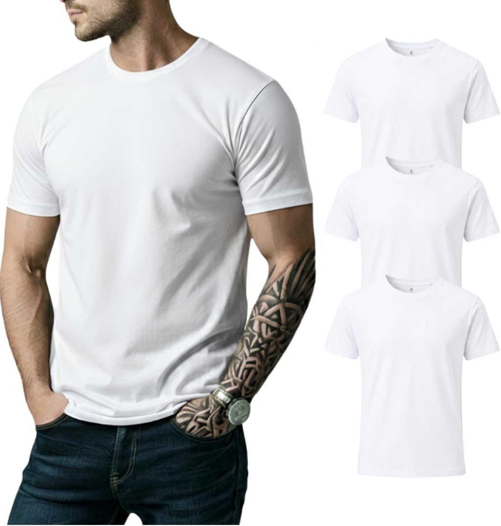Men’s 100% Cotton T-Shirt, Crew Neck Soft Premium Regular Fit Tee, Plain Short Slee...