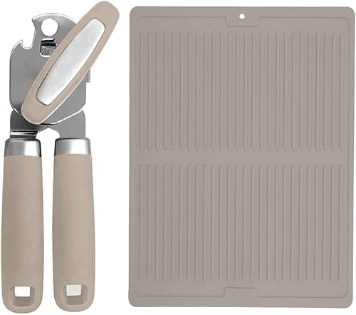 Gorilla Grip Abrelatas manual y alfombrilla de secado de platos de silicona, abridor de latas incluye abridor de botellas integrado, el tapete de