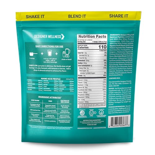 Image of Designer Wellness, Designer Whey, Natural Whey Protein Powder with Probiotics, Fiber, and Key B-Vitamins for Energy, Gluten-Free, French Vanilla, 4 lb