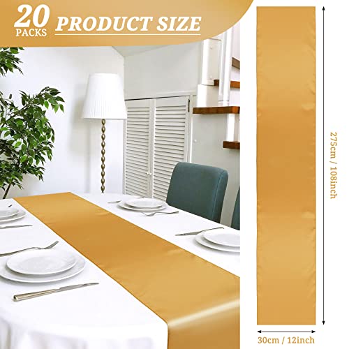20 Pack Gold Satin Table Runner 12 X 108 Inch Long Premium Table Runners,For Wedding Party Events Decoration,Birthday Parties, Banquets Decorations,Graduations, Engagements #TOP1
