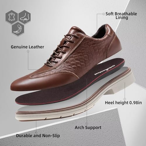 Men's Orthopedic Business Dress Walking Shoes - Comfortable Arch Support Plantar Fasciitis Leather Wingtip Formal Oxford - Flat Feet Casual Cap Toe Tuxedo Patent Sneakers for Foot Heel Pain Relief2