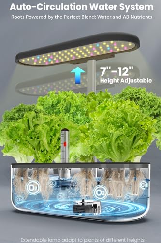 Image of inbloom 12 Pods Hydroponics Growing System Kit, Herb Garden Planter Indoor Kit, Indoor Gardening Hydroponics Growing System with Pods, 4.2L Water Pump, Height Adjustable, Gifts for Woman, Black