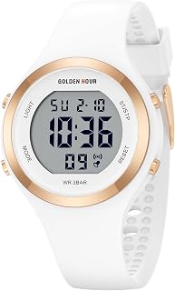GOLDEN HOUR Women's Waterproof Digital Sports Watch - 50M Resistant, Chronograph Stopwatch, Silicone Strap, Shockproof for Running Swimming