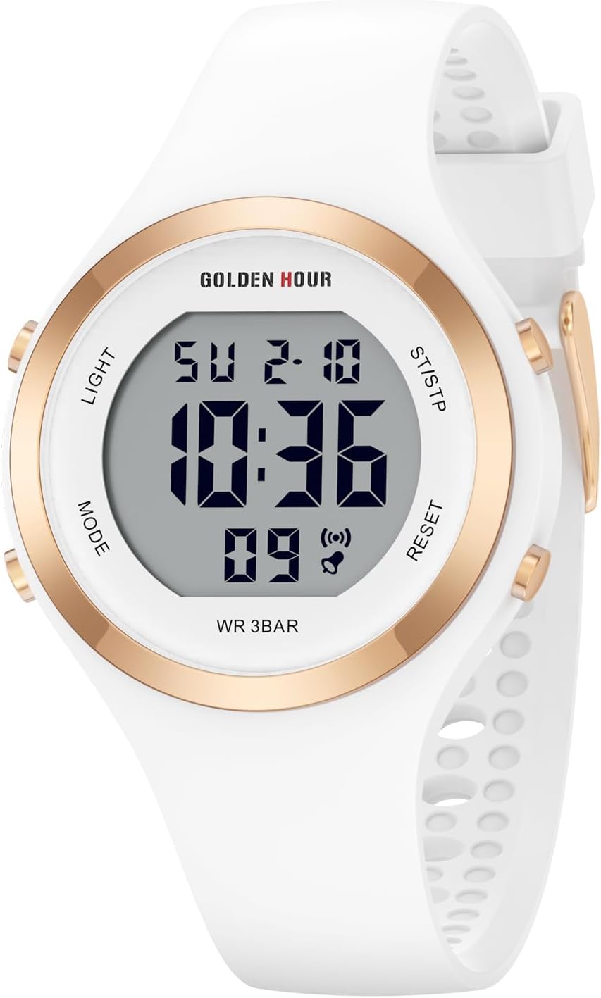 Digital Ladies Watches 5ATM Waterproof Sport Womens Watch with Luminous/Date/Week/Month Chronograph, Silicone Strap Swimming Watch for Women
