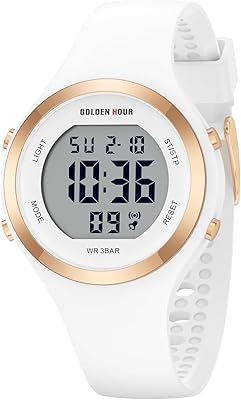 GOLDEN HOUR Waterproof Sport Women's Digital Chronograph Silicone Strap Watch
