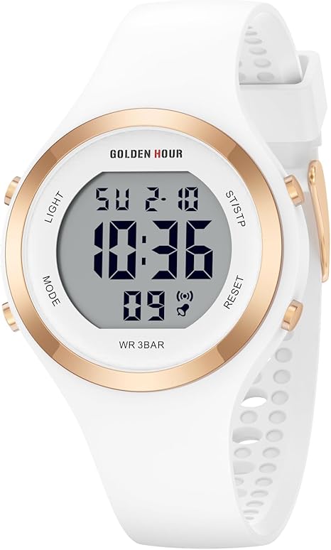 GOLDEN HOUR Waterproof Sport Women's Digital Chronograph Silicone Strap Watch