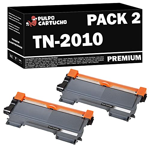 Pulpo Cartucho   Pack 2 Toner Genérico TN2010 Negro Compatible con Brother TN 2010   Valido para Impresoras DCP 7055, DCP 7055W, DCP 7057, HL 2130, HL 2130R, HL 2132, HL 2132R, HL 2135W