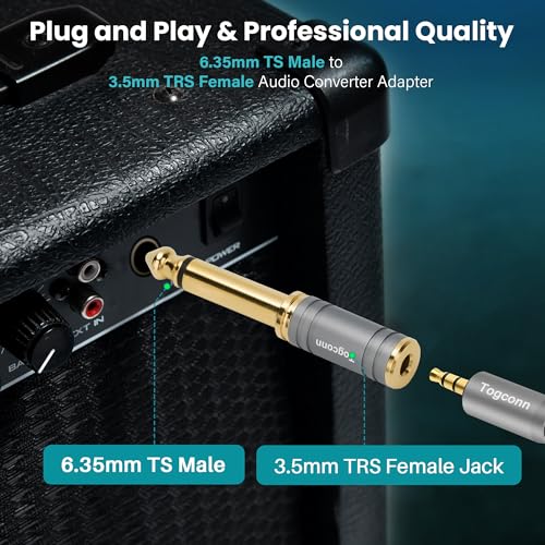 Image of 6.35mm 1 /4 Inch to 3.5mm 1 /8 Inch Adapter 2 Pack, 6.35mm Quarter Inch TS Mono Male to 3.5mm TRS Female Stereo Jack Plug Audio Converter Connector Premium Quality Series for Speaker, Headphone, Guitar
