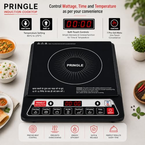Image of Pringle IC Fire Induction Cooktop 1400W | 7 Preset Modes | Smart Push Control | Sensor Temperature Control, Overheat Protection | Adjustable Timer | 1 Yr Warranty