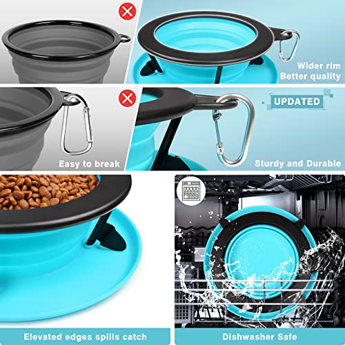Winsee Collapsible Dog Bowl For Travel With Stand, Portable Dog Water Bowl With Mat, Foldable Elevated Non-Slip No Spill Pet Food Dish, Free Carabiner For Traveling, Hiking, Camping #TOP3