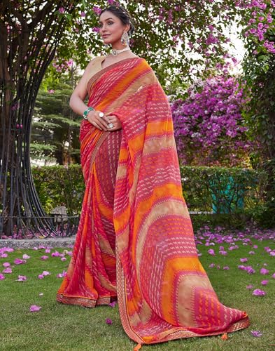 Image of SIRIL Women's Printed Chiffon Saree with Unstitched Blouse Piece