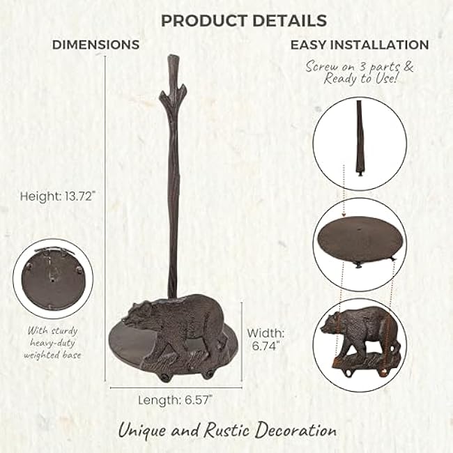 Standing Bear Design Paper Towel Holder ¨C Freestanding Cast Iron Stand for Kitchen & Lodge D¨¦cor ¨C Rustic Animal Paper Towel Holder ¨C Great Gift for Wildlife & Cabin Lovers