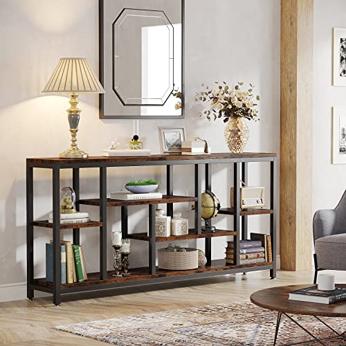 Tribesigns Console Sofa Table, 70.9 inch Extra Long Table Behind Couch with Storage Shelves, 3-Tier Industrial Narrow Entryway Hallway Accent Table for Living Room, Rustic Brown - image 3