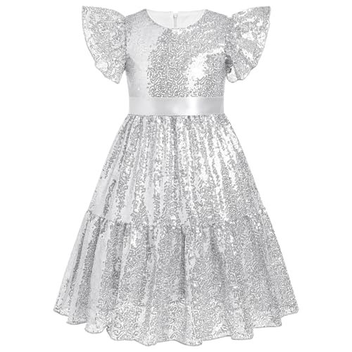 IDOPIP Flower Girl Sequin Ruffle Tutu Dress for Kids Wedding Pageant Party Formal Gown Princess Birthday Communion Dresses