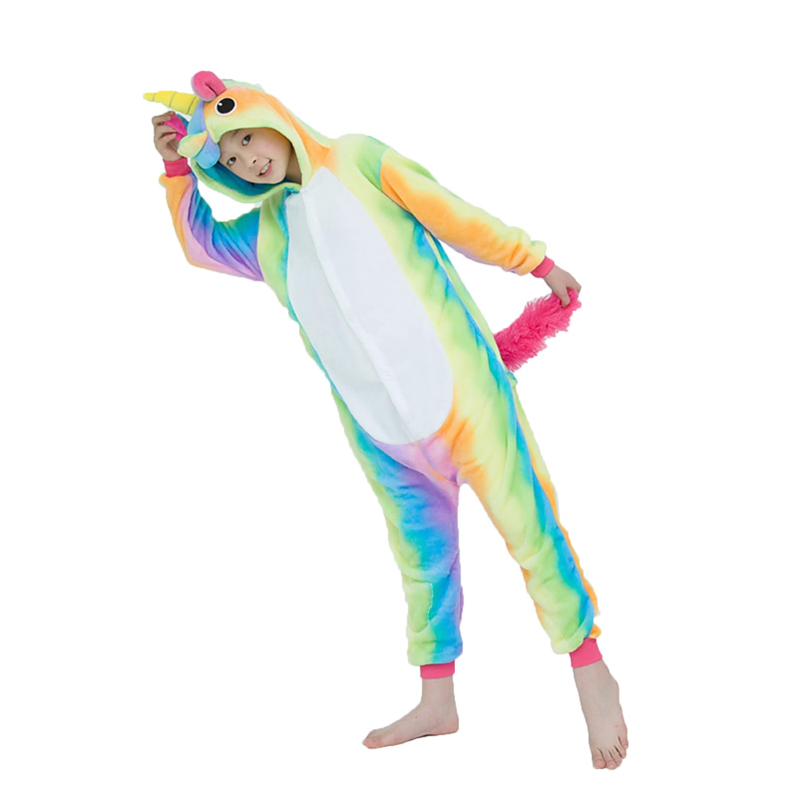Enfant Ensemble de Pyjama Licorne Grenouillère Animaux Romper Pajamas Kigurumi Onesie Cosplay Animal Combinaison Costume Vêtement de Nuit en Flanelles Soirée Noël Déguisement 3-13 Ans