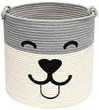 Geyecete Baumwollseil gewebt Aufbewahrungskorb für Hundespielzeug, Korb mit SeilGriff für Haustierspielzeug, Wäschekorb für Hunde-Beige/Grau