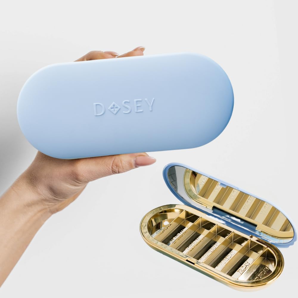 Dosey 7 Day Pill Compact Travel Pill Organizer - Pill Case with 7 Pill Compartments for Medicine Storage & Protection – Stylish & Elegant Medication Organizer with Mirror (Blue)