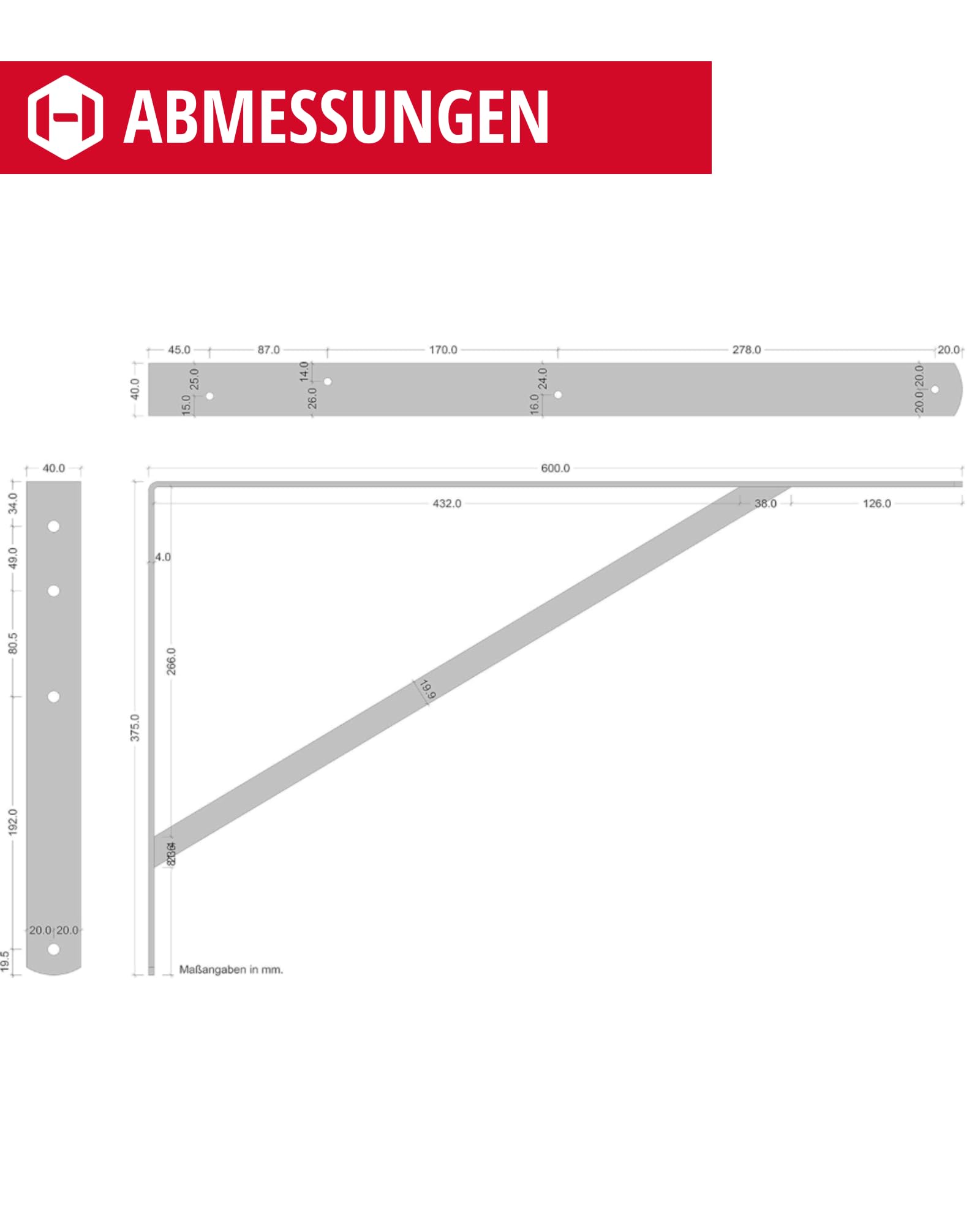 Schwerlast-Konsole|10 Stück-Wand-Winkel|Athena|Tiefe 600 mm|Schwerlast-Träger Schwarz|Tragkraft 300 kg|Regal-Halter Stahl massiv|Regalträger für die Wandmontage, 10x 600 x 375 x 40 mm