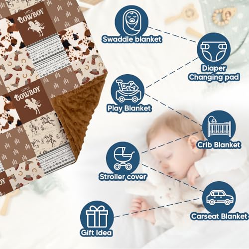 Image of Western Baby Blanket, Cowboy Minky Blankets for Boys Girls, Nursery Room Decor, Soft Warm Lightweight Nursery Bed Blanket for Newborn Toddlers Son Daughter (10)