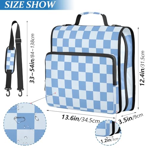 Image of 3 Ring Zipper Binder with Shoulder Strap Blue Checkered White Buffalo Plaid 1.5 inch Binders Keeper Large Capacity Multi Pockets for School Office Supplies