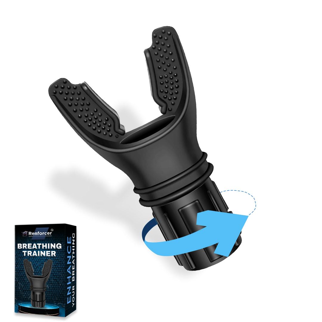 Respiratory Trainer with Carrying Case & Neck Strap | Boost Lung Capacity | Adjustable Resistance for Daily Fitness | High-Grade Silicone, Easy to Clean - Black