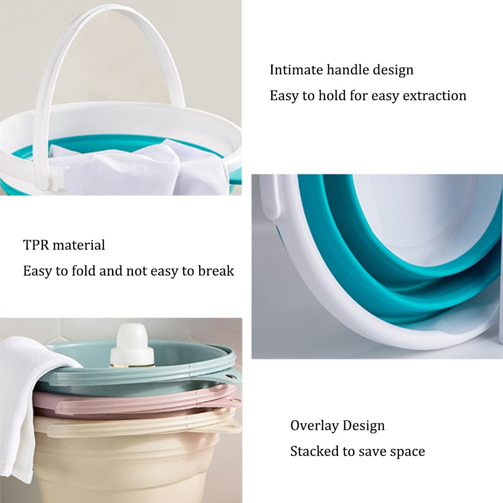 Secchio pieghevole portatile, 10 l, in plastica, impermeabile, per campeggio, lavanderia, pulizia della casa e dell'auto, colore blu, design leggero e salvaspazio