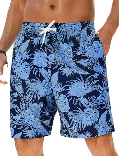 Enlision Mens Swimming Trunks Blue Beach Shorts with Pockets Mesh