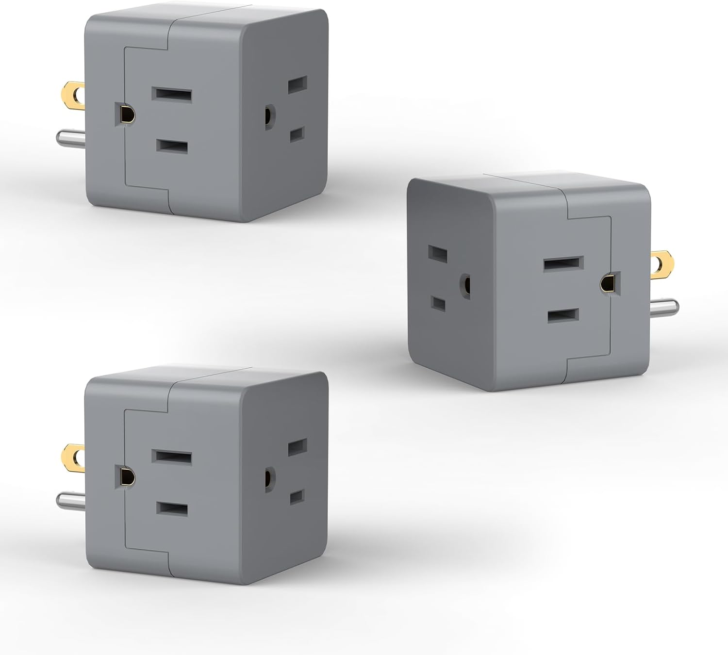 POWERCORDS 3 Power Blocks Outlet Splitter, 3 Pack, Grounded Wall Tap, 3-Prong Plug Adapter AC Multi Plug Wall Outlet, Power Splitter, Cruise Essentials, for Home Office School Dorm, UL Listed,Grey - Image 1 of 9