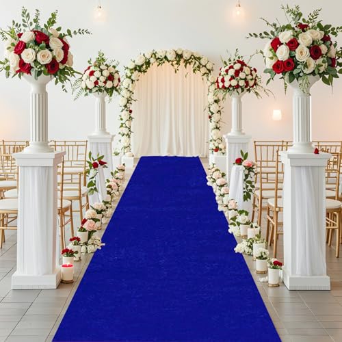 ROMANKAS Royal Blue Wedding Aisle Runner Outdoor 4x15 FT Velvet Aisle Runner Wedding Ceremony Aisle Decorations Unique Carpet Runner with 1 Pack Carpet Tapes Party Walkway Rugs for Prom Stage Wedding by ROMANKAS - Used condition - US$23.98