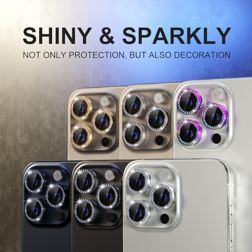 Image of Choiche Compatible for iPhone 15 Pro /iPhone 15 Pro Max Camera Lens Protector Bling, 9H Tempered Glass Camera Cover Screen Protector Metal Ring Decoration Accessories (Diamond-Titanium Natural)