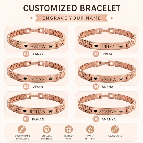 Image of Personalized Name Engraved Bracelet for Men & Women | Stainless Steel Chain Link Bracelet | Custom Name & Inspirational Text | Durable & Adjustable