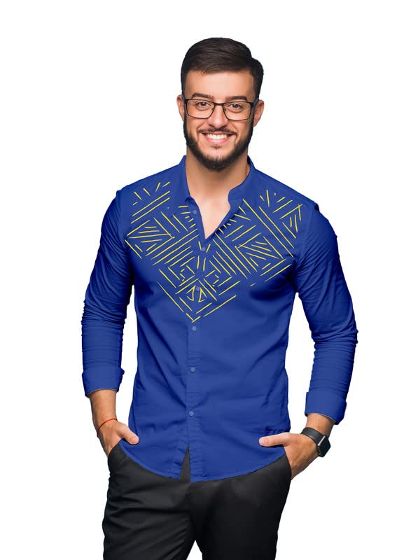Image of SARAAI Men's Cotton Blend Full Sleeve Slim Fit Shirt|Stylish Casual Wear Shirt for Mens