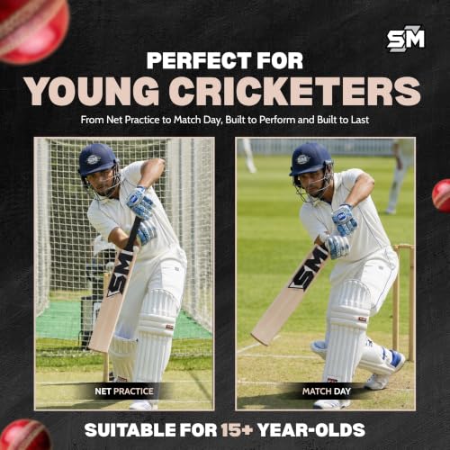 Image of SM Elite Kashmir Willow Cricket Bat | Top-Grade Willow | Best-in-Range Bat | Wooden Cricket Bat | Massive Profile | Thick Edges | Rebound Technology | Superior Craftsmanship | Size SH