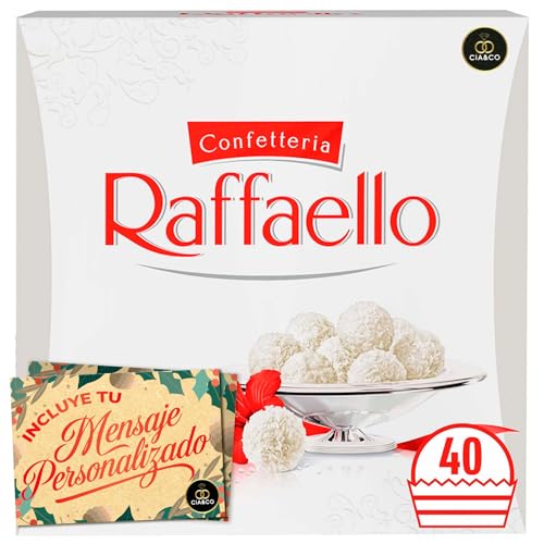 Caja XXL de 40 Bombones Raffaello · Bombones de Coco, Crema y Almendra Entera · Incluye Tarjeta Personalizable Cia&Co · Regalo Navideño Premium Ideal para Familias y Amantes del Dulce