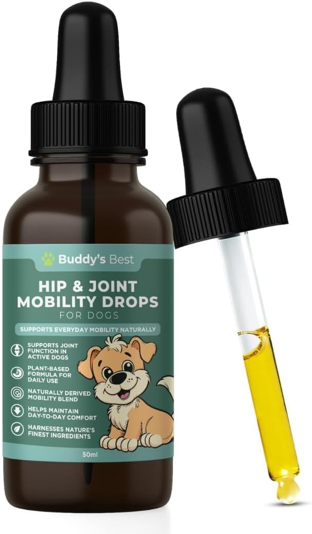 BUDDY'S BEST Natural Joint Support for Dogs – With Flaxseed, Hemp, Ginger & Turmeric Oils – Helps Maintain Mobility & Flexibility – Supports Overall Well-being – 50ml
